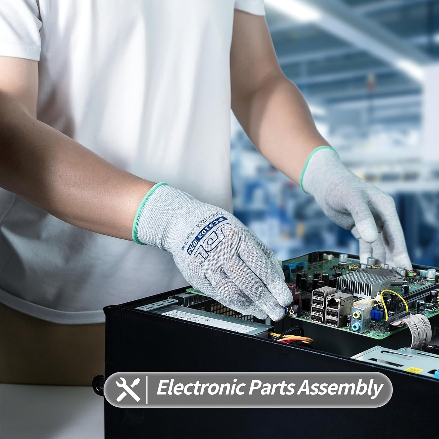 JDL ESD Work Gloves, Anti-Static Gloves for PC Building, 6 pairs, Computer Installation & Repair, High Resistance Carbon Fiber Gloves, Medium