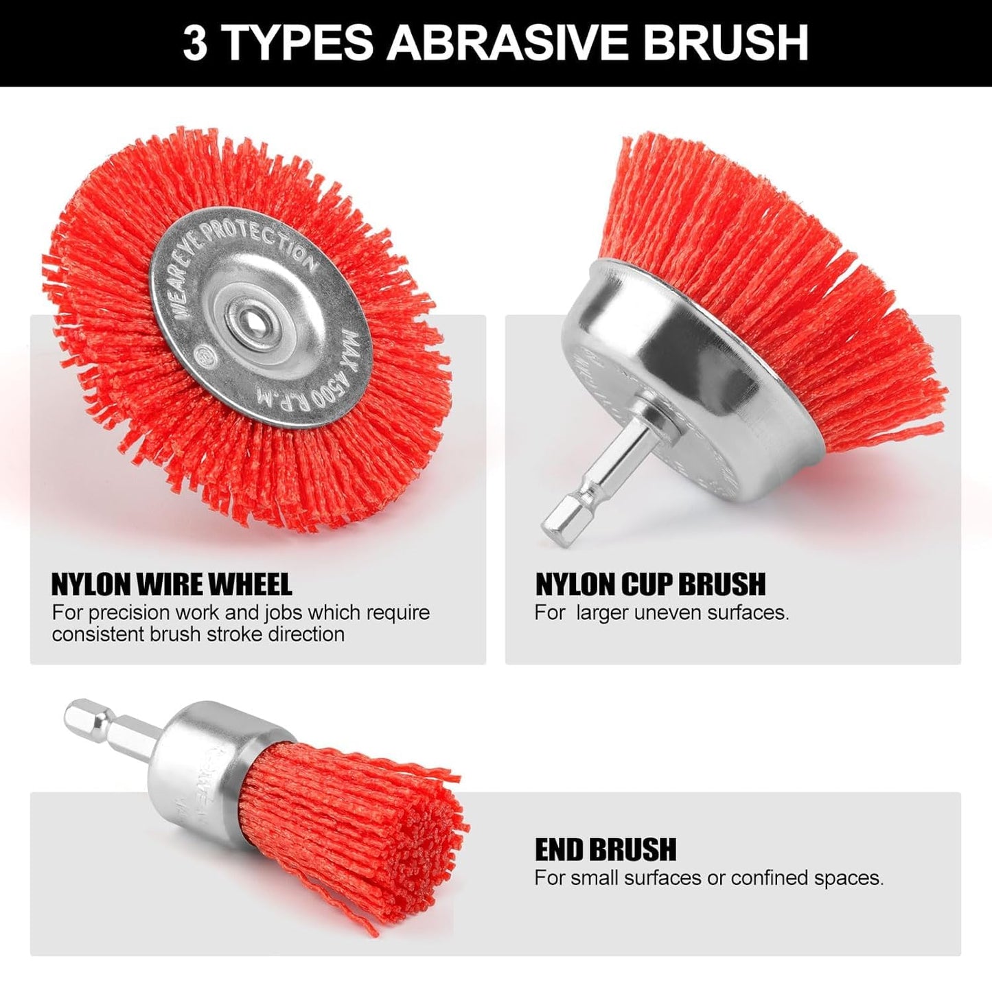 POLIWELL Nylon Filament Brush 9 Pack, Abrasive Wire Brush Wheel & Cup Brush Set, Drill Bit Sanding Brush with 1/4” Hex Shank for Steel Rust Removing, Grill Cleaning, Flaking Paint Refinishing