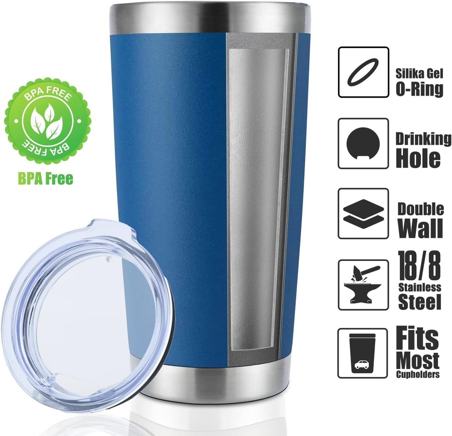 DOMICARE 20oz Stainless Steel Tumbler Bulk with Lid, Double Wall Vacuum Insulated Travel Mug, Powder Coated Coffee Cup (Dark Blue, 1)