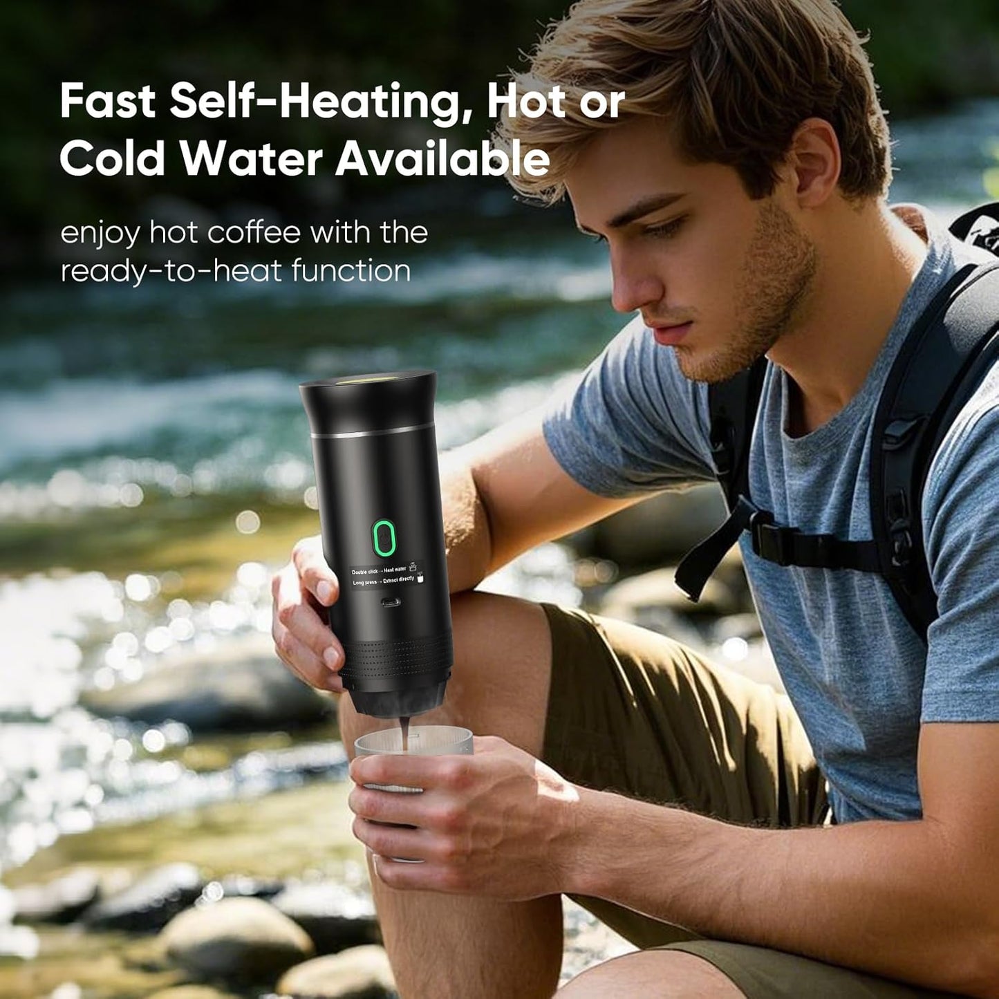 Portable Espresso Machine, Travel Coffee Machine for Camping, Car Self-Heating Coffee Maker with USB-C,Compatible With Ground Coffee & NS Capsules, Portable Espresso Maker for RV, Home, Hiking