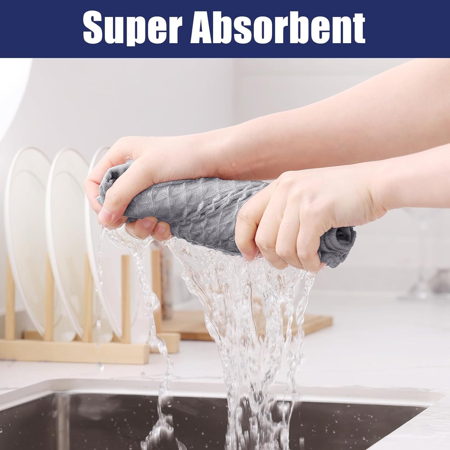 Homaxy Microfiber Waffle Weave Kitchen Towels, 16 x 28 Inch Ultra Absorbent and Solid Color Dish Towels, 8 Pack, Grey