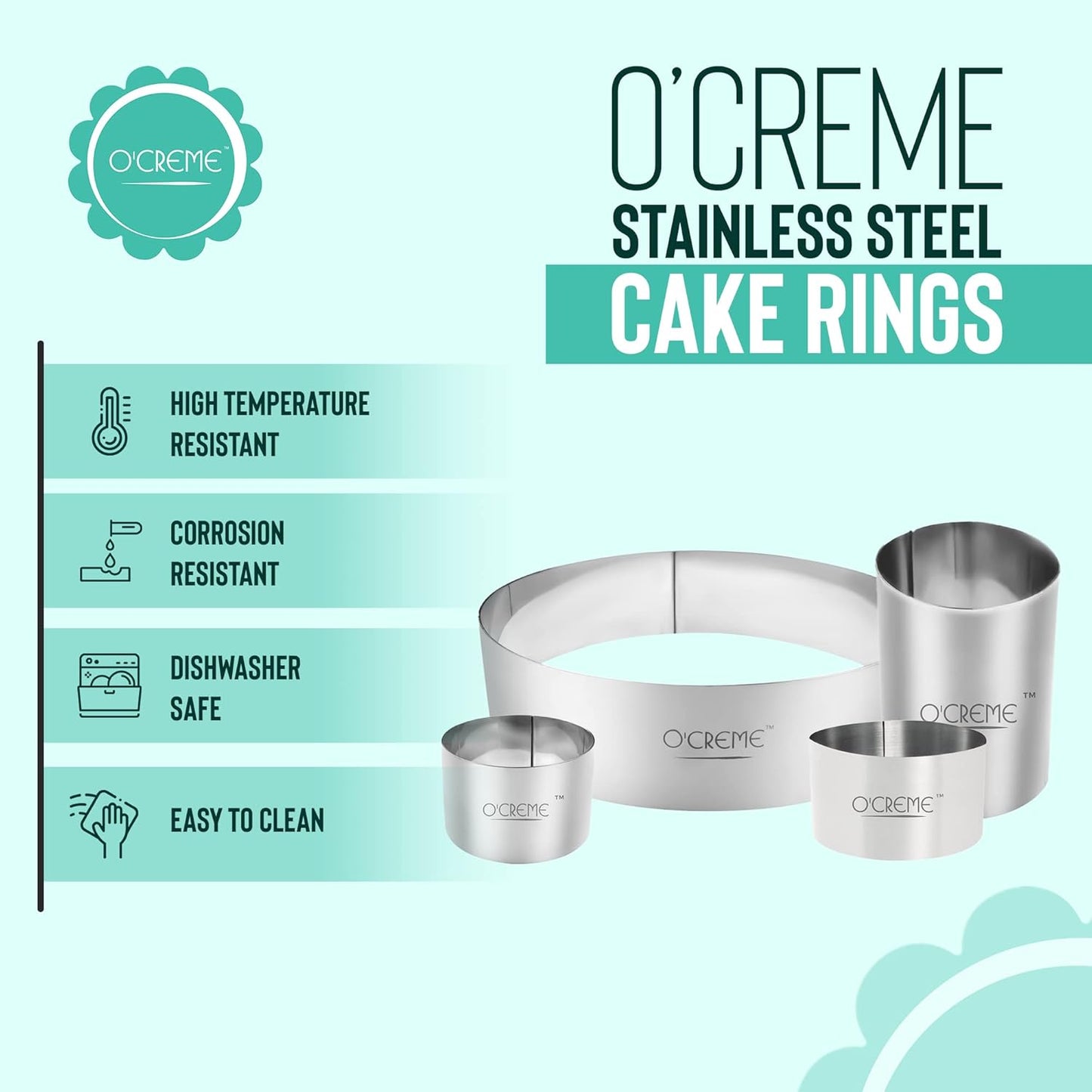 O'Creme Cake Ring Sturdy Stainless Steel Round Mousse Cake Ring Mold for Baking, Dessert Cake Decorating Pastry Rings 4 Inch Diameter x 1-1/2 Inch High