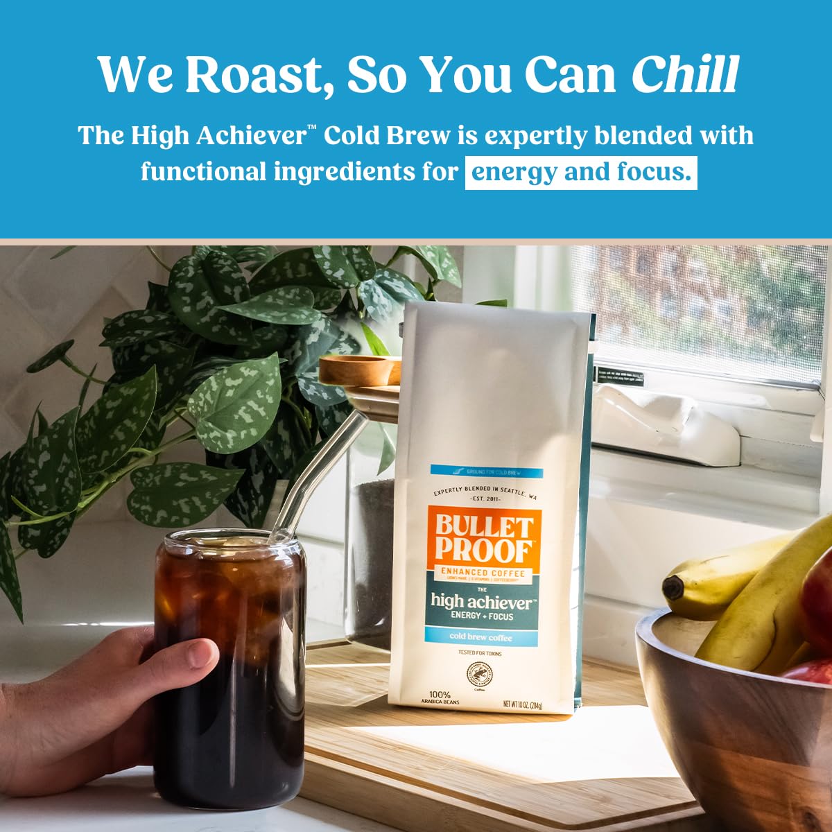 Bulletproof The High Achiever Course Ground Cold Brew Coffee, 10 Ounces, Medium-Dark Roast Enhanced Coffee with Lion's Mane Mushroom, B Vitamins, and Adaptogens for Energy and Focus