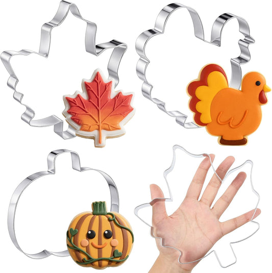 3 Pcs Large Thanksgiving Cookie Cutters Set 8 Inch Extra Large Pumpkin Maple Leaves Turkey Shapes Stainless Steel Metal Cookie Cutters Molds for Thanksgiving Baking Party Kitchen Accessories