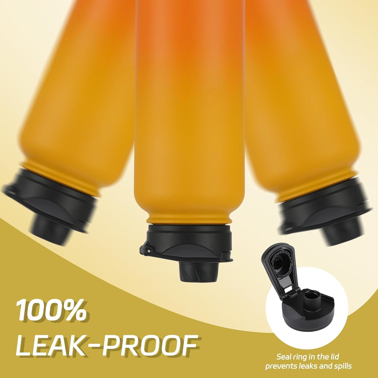 HASLE OUTFITTERS 40oz Stainless Steel Water Bottle, Vacuum Insulated Double Walled Leak Proof Sports Water Bottle with 2 Lids (Straw and Spout Lid) Keep Cold and Hot(Yellow Orange Gradient,1)