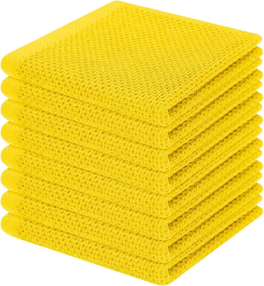 Homaxy 100% Cotton Waffle Weave Kitchen Dish Cloths, Ultra Soft Absorbent Quick Drying Dish Towels, 12 x 12 Inches, 8-Pack, Yellow