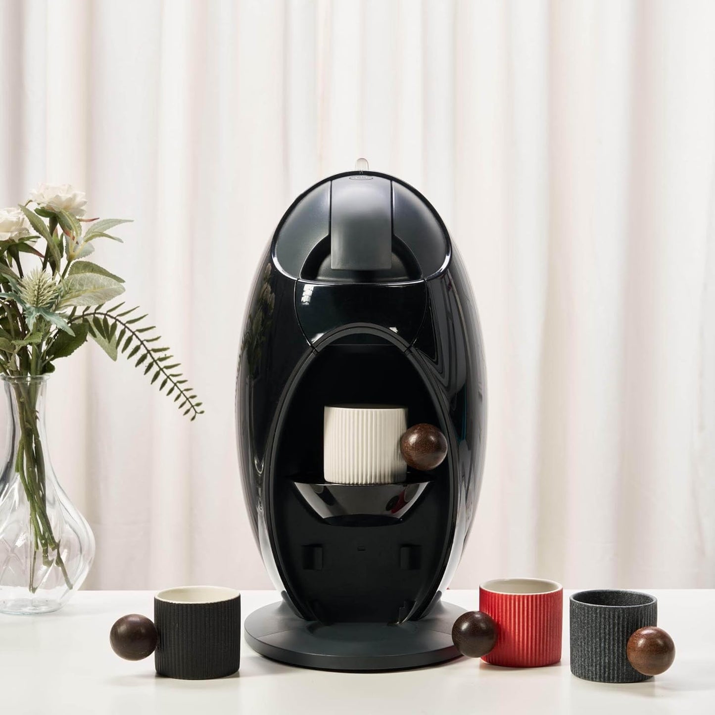 Ceramic Mini Espresso Cups Demitasse Cups with Round Wooden Handle Vertical Stripes Tea Cups (Multicolor, 4pcs)