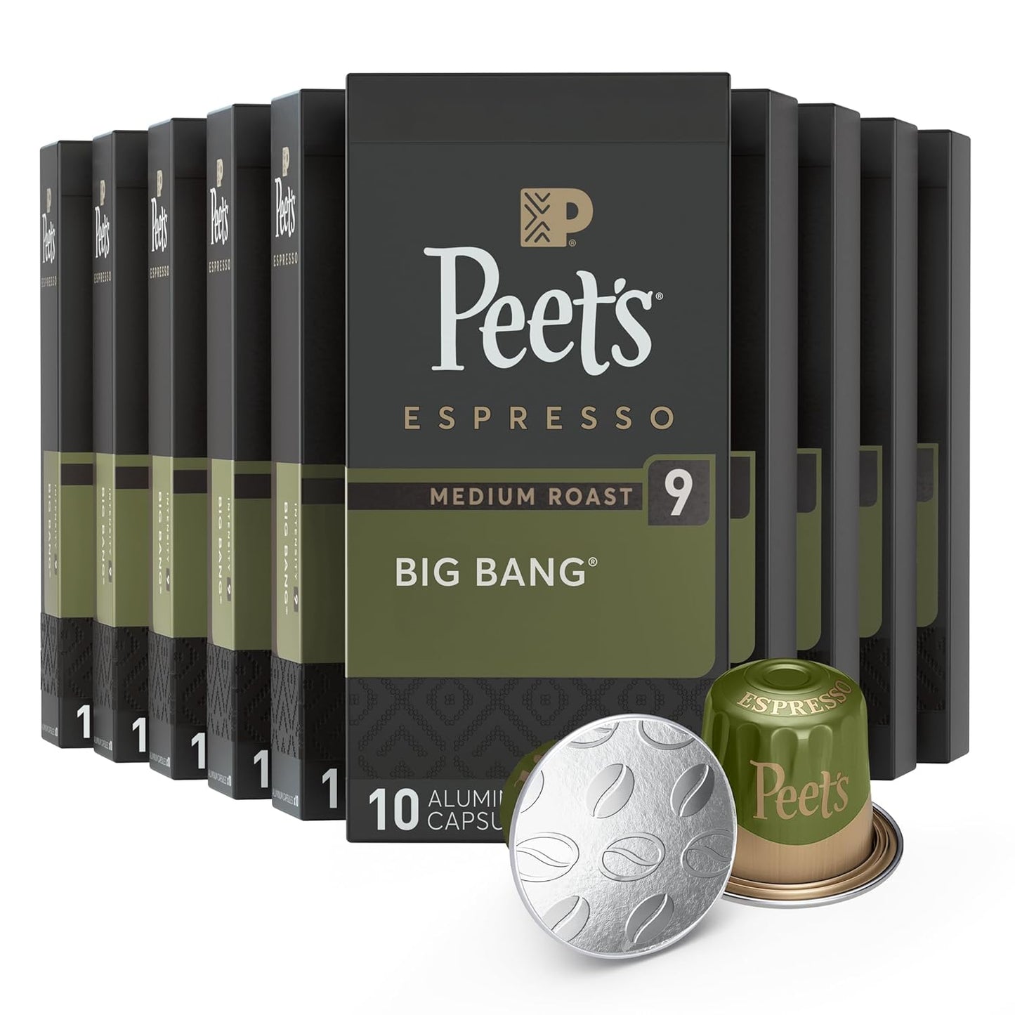 Peet's Coffee, Medium Roast Espresso Capsules, Compatible with Nespresso Original Machines - Big Bang, Intensity 9, 100 Count (10 Boxes of 10 Espresso Capsules)