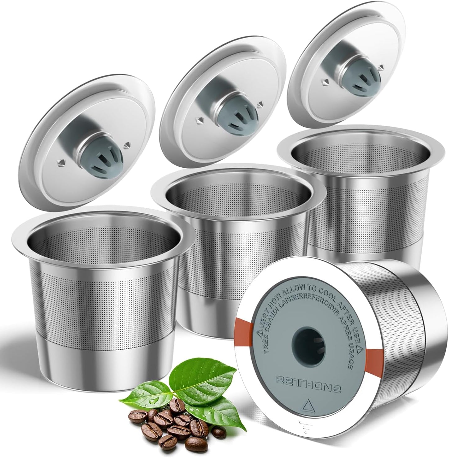RETHONE Reusable K Cup for Keurig: Stainless Steel K Cup Coffee Pods Compatible with Keurig 1.0 & 2.0 Coffee Makers Machine, BPA-Free Refillable Coffee Filters with Tight Seal, Easy to Clean