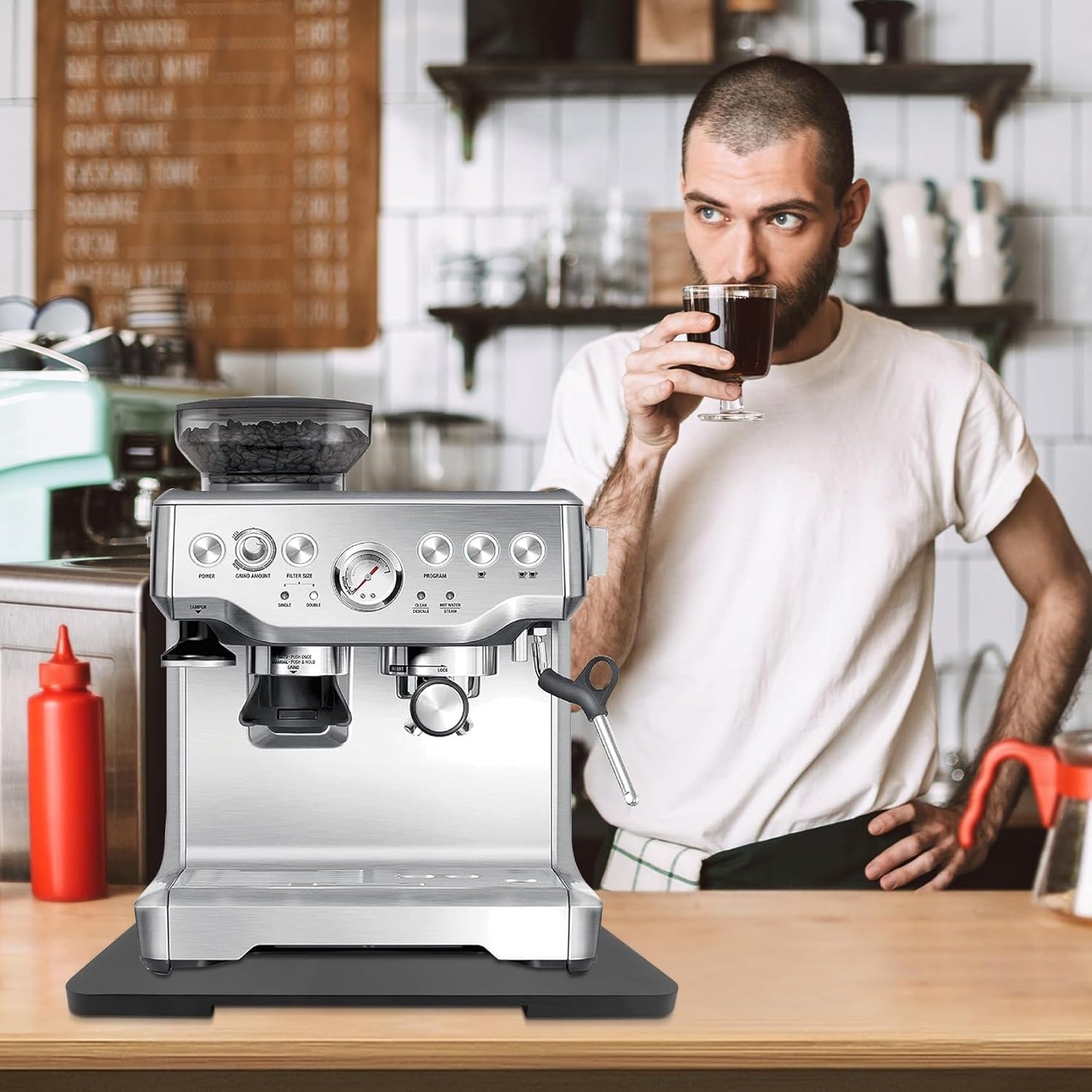 Appliance Slider 360° Rolling Tray for Coffee Maker Bamboo Coffee Pot Slider Tray for Countertop Rotation Sliding Tray with Wheels, Appliances Mat Easily from Under The Cabinet Black(15.7"×13")