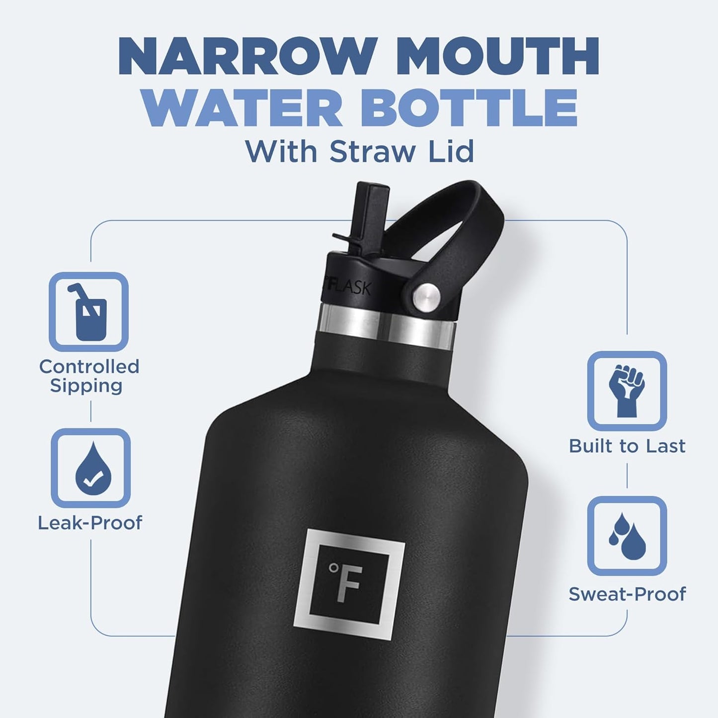 IRON °FLASK Camping & Hiking Hydration Canteens - 3 Lids (Narrow Straw Lid) Leak Proof Vacuum Insulated Stainless Steel - Hot & Cold Double Walled Sports Water Bottle - Dark Rainbow, 64 Oz