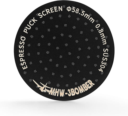 MHW-3BOMBER 58.5mm Espresso Puck Screen Metal Espresso Filter Reusable Coffee Filters for 58mm Portafilter Basket 0.8mm Thickness Titanium Coating Black FG5588-OS