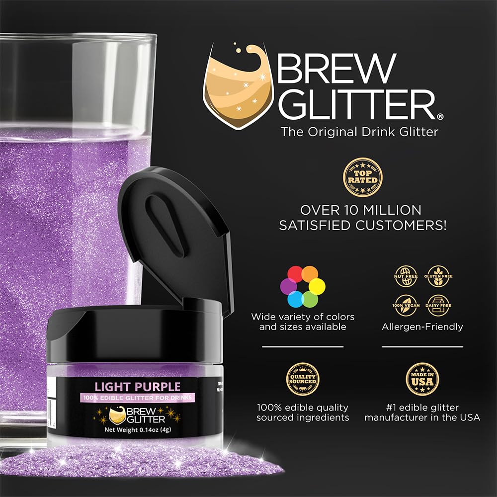 Brew Glitter Light Purple Edible Drink Glitter 1x 4g Jar for Cocktails, Beer, & Beverages