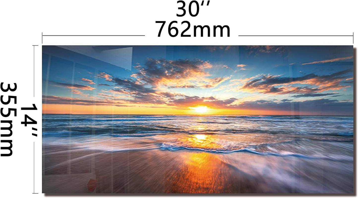 Tempered Glass Backsplash For Kitchen Behind Stove,Sea Beach Stove Backsplash Top Cover,Easy to Clean Glass Splashback, Sink Cover Splash Guard,Home Kitchen Wall Decor (30"x14"(76.2x35.56cm))