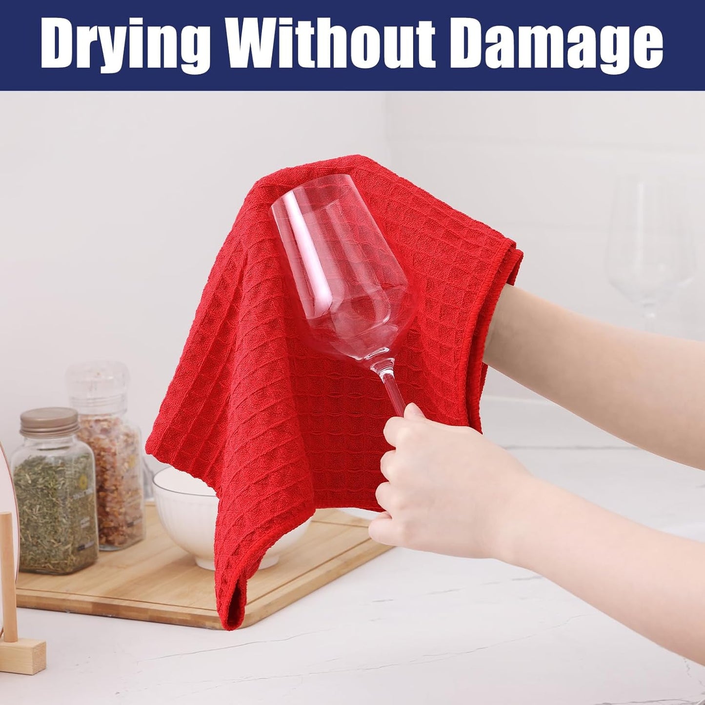 Homaxy Microfiber Waffle Weave Kitchen Dish Cloths, 12 x 12 Inch Ultra Absorbent and Solid Color Dish Towels for Kitchen Fast Drying Dishcloth for Washing Dishes, 8 Pack, Red