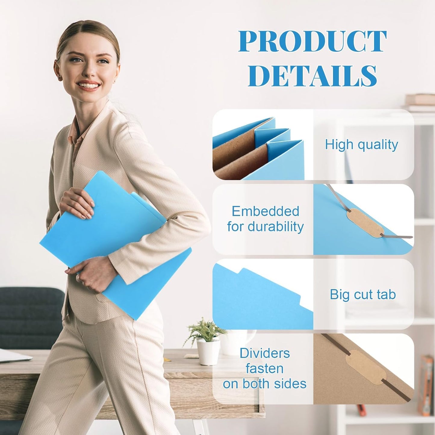 36 Pcs Classification Folders Letter Size, Back to School Supply for Teacher, Student, 2 Pocket Dividers Pressboard File Folder Bulk with 2 Fasteners, 2 in Expanding File Organizer (Blue)