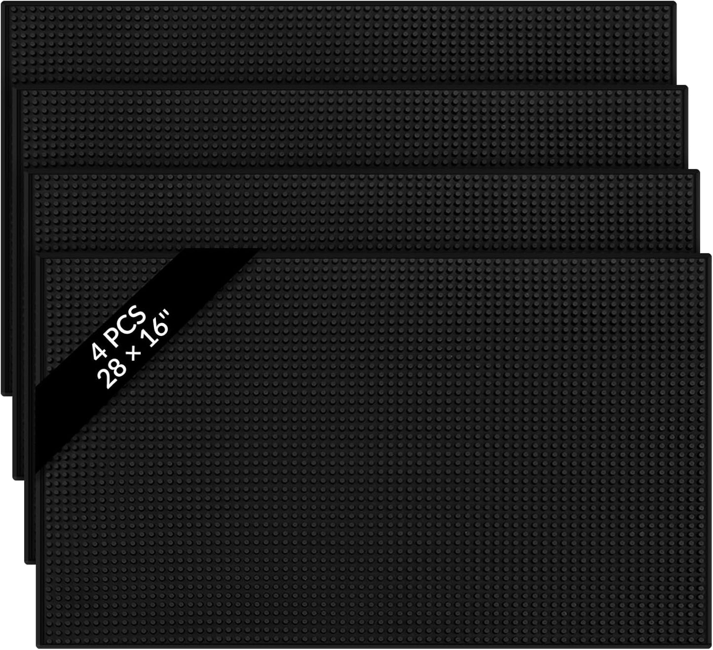 Tioncy 4 Pcs Large Size Bar Mat for Countertop 28 x 16 Inch Non Slip Rubber Mat Service Spill Cocktail Bartending Coffee Bar Mats for Hot Dishes Restaurants Barbershop Clippers Hot Pads, Black