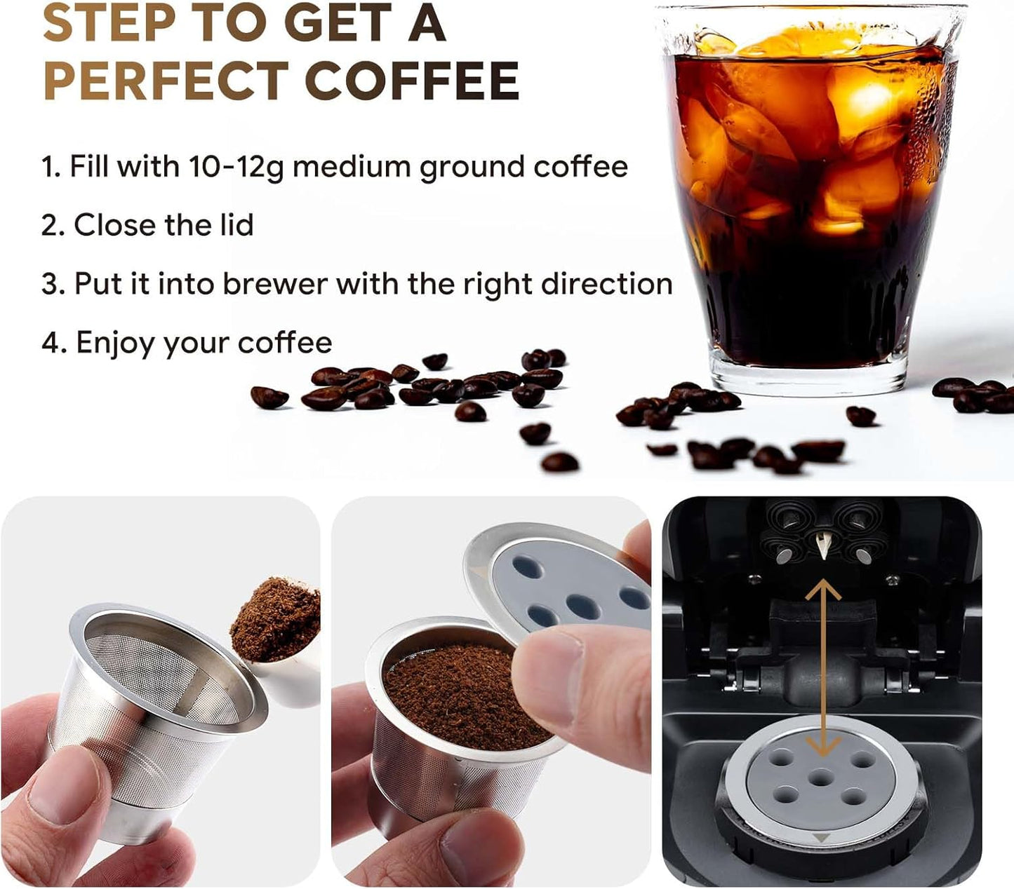 Stainless Steel Reusable K Cups for K eurig Supreme & Supreme Plus, Reusable K Cups Five Hole Universal K-eurig Refillable Coffee Pod Filter (3 Pack)