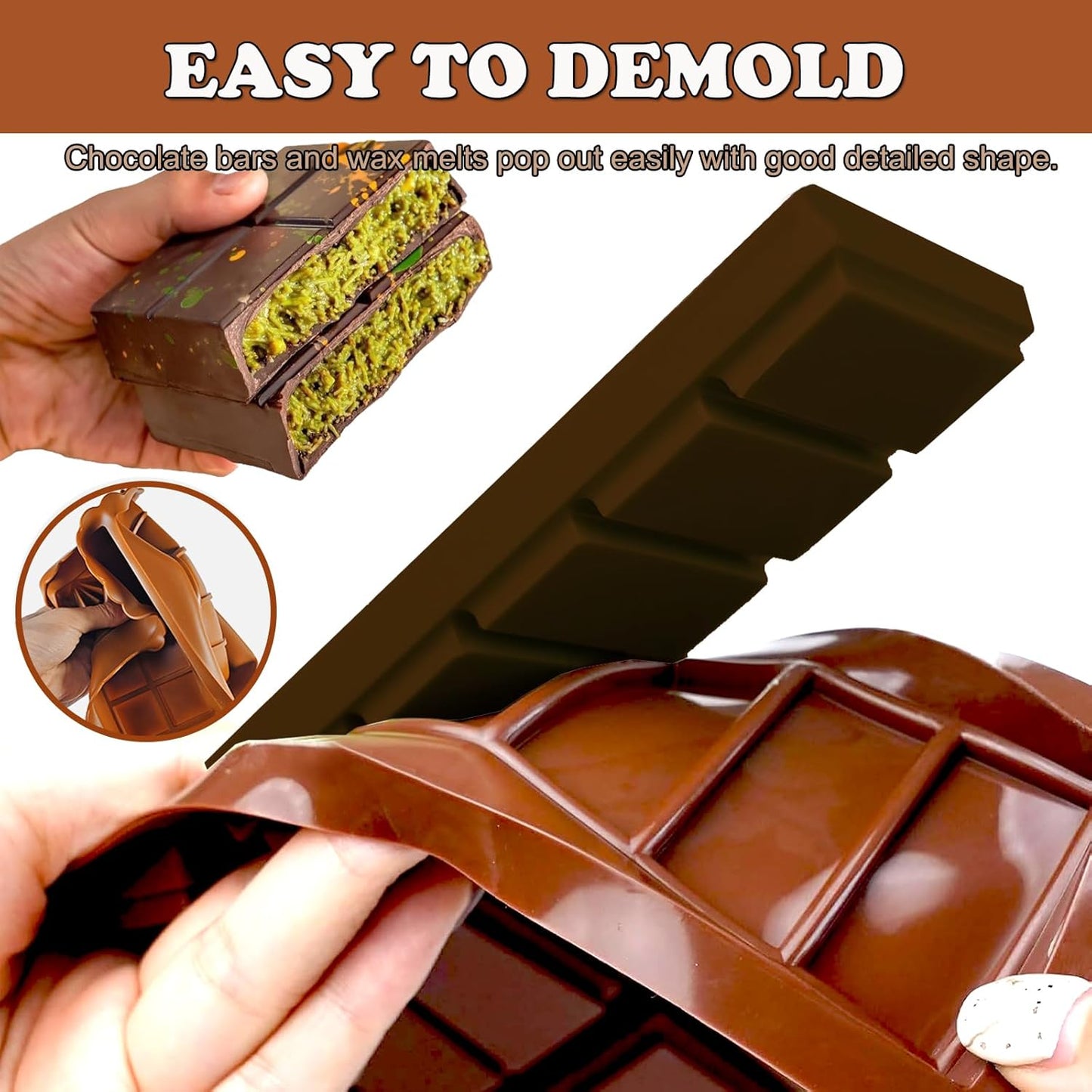 Deep Chocolate Bar Mold 1.2 inch Kataifi Pistachio Dubai Chocolate Bar Kit Thick Silicone Molds for Stuffed Bar Large Big Candy Bar Mould for Filling