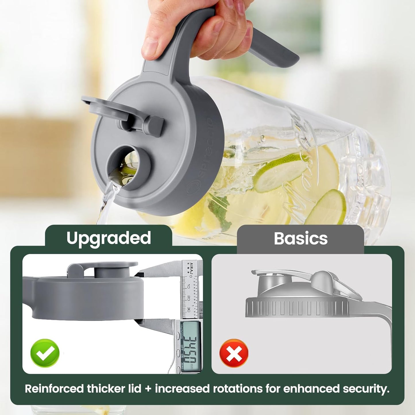 Mason Jar Pitcher - Airtight & Leakproof Glass Pitcher with Lid, Perfect for Breastmilk, Cold Brew, and Sun Tea, 2 Quart (64 oz) Mason Jar with Pour Spout Lid