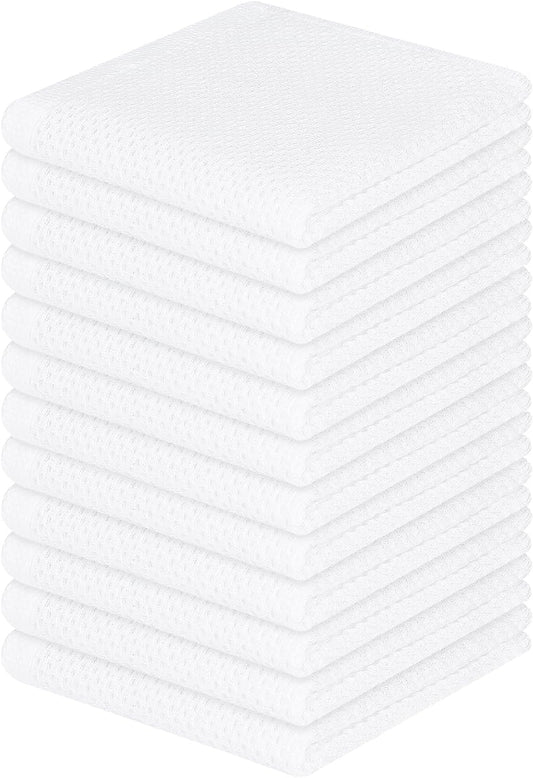 Homaxy 100% Cotton Waffle Weave Kitchen Dish Cloths, Ultra Soft Absorbent Quick Drying Dish Towels, 12 x 12 Inches, 12-Pack, White