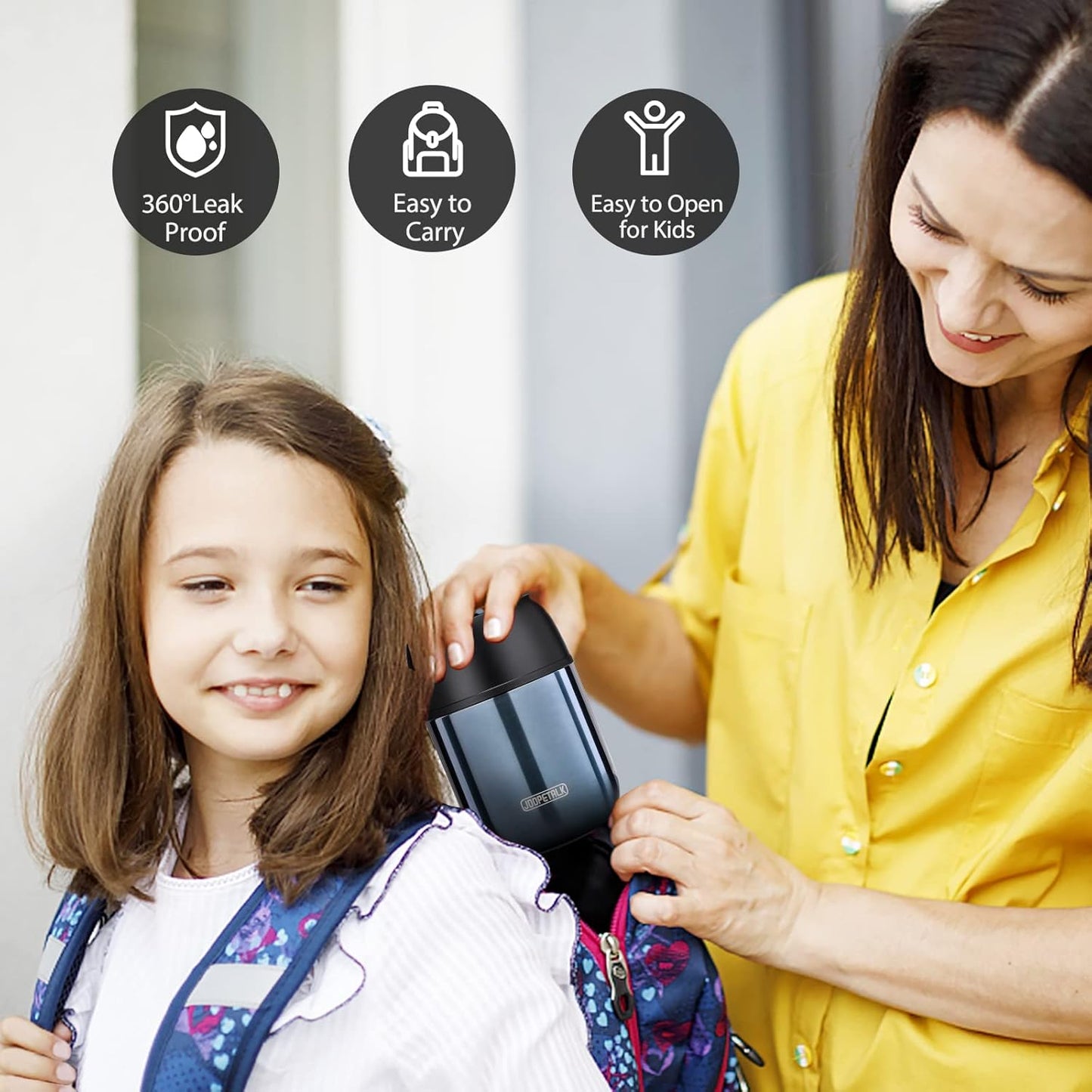 17 oz Insulated Lunch Containers, Blue, Vacuum Stainless Steel Thermo Lunch Box with Handle and Folding Spoon for School, Office, Travel