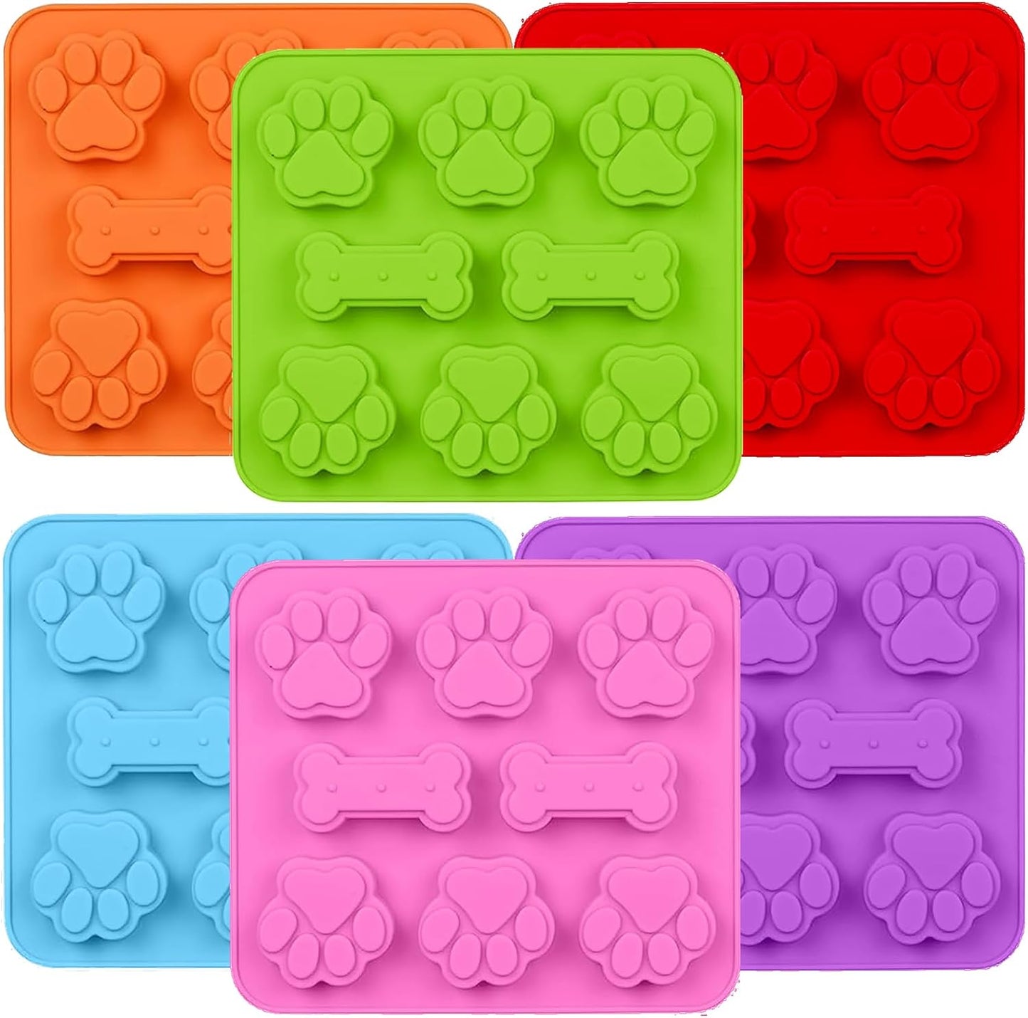 2 in 1 Puppy Dog Paw and Bone Silicone Molds,SAGOOITS Non-Stick Food Grade Silicone Molds for Chocolate, Candy, Jelly, Ice Cube, Dog （Set of 6 PCS)