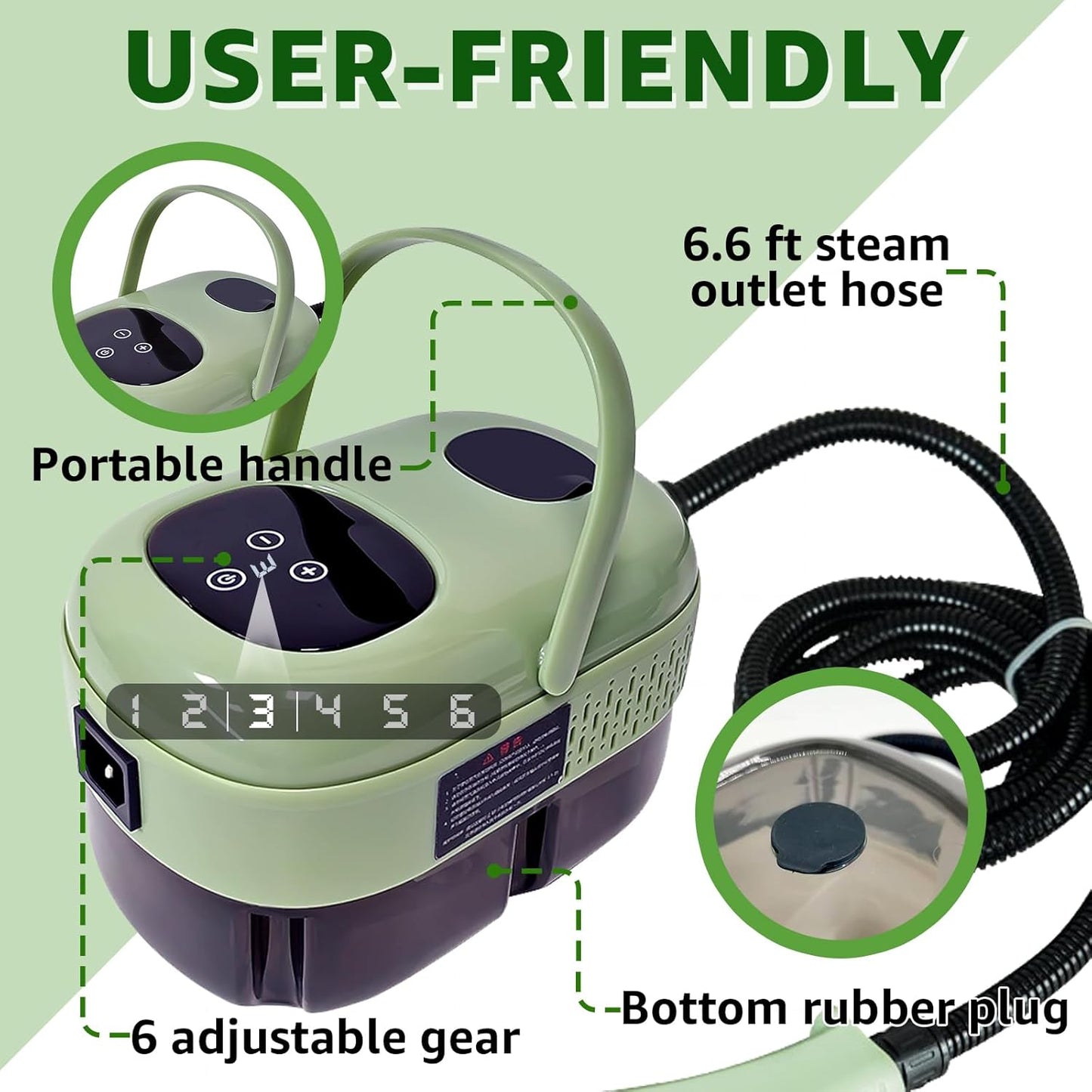Steam Cleaner, 2500W High Pressure Steam Cleaner for Home, 15s Fast Heat-Up，1.1L Tank, 6-Level Adjustable steamer for cleaning Car Detailing, Grout Tile, Couch, Floor Cleaning (Green 2)