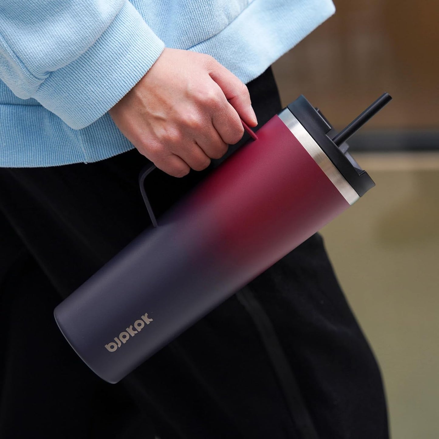 BJPKPK Insulated Tumbler with Handle, 30oz Insulated Tumblers with Lid and Straw, Stainless Steel Metal Water Bottles, Coffee Travel Mugs, Cups, Sea