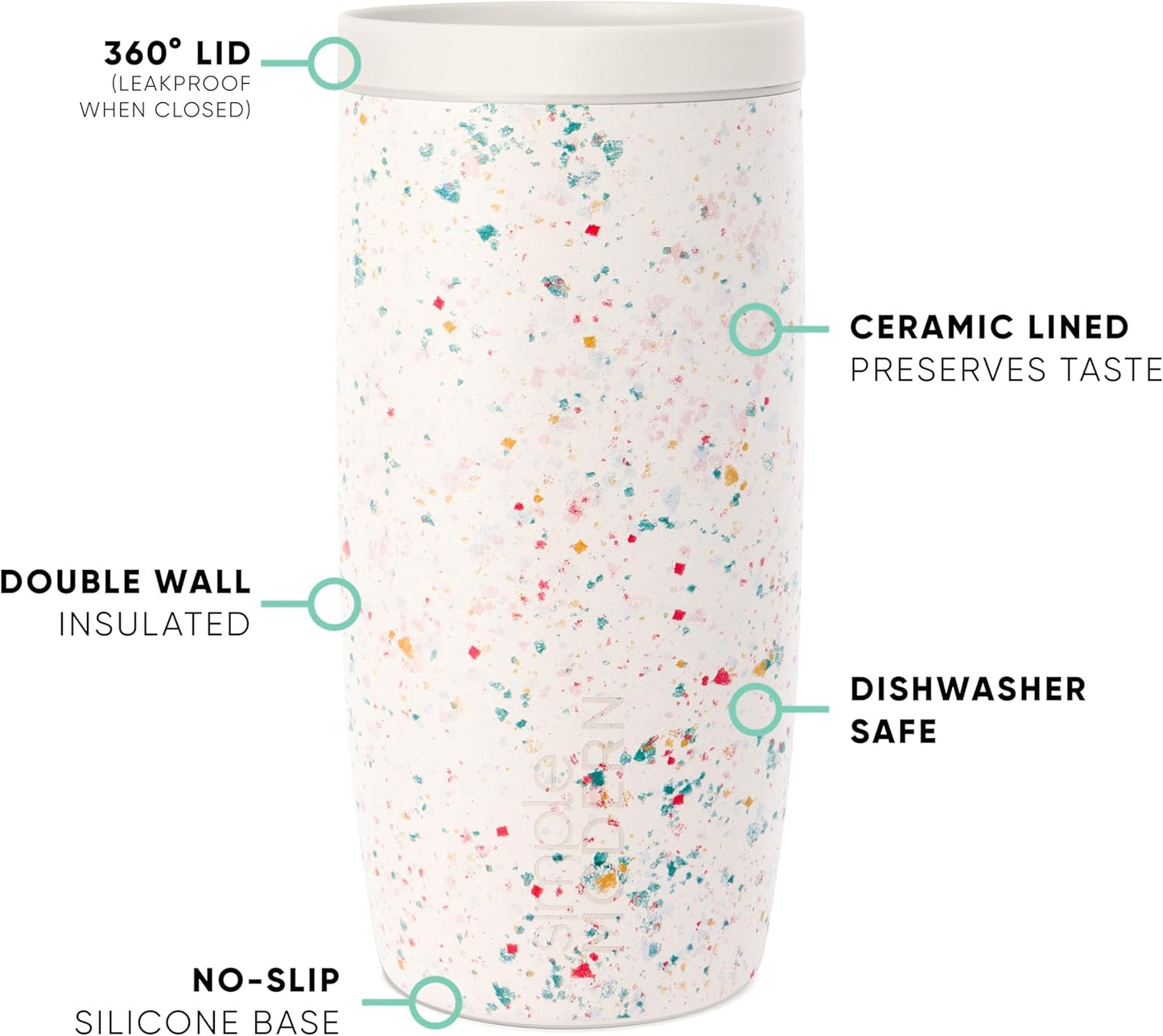 Simple Modern Travel Coffee Mug Tumbler with 360° Lid | Ceramic-Lined Insulated Stainless Steel Cold Brew Iced Coffee Cup Thermos | Gifts for Women Her Him | Voyager Signature | 16oz | Cream Terrazzo