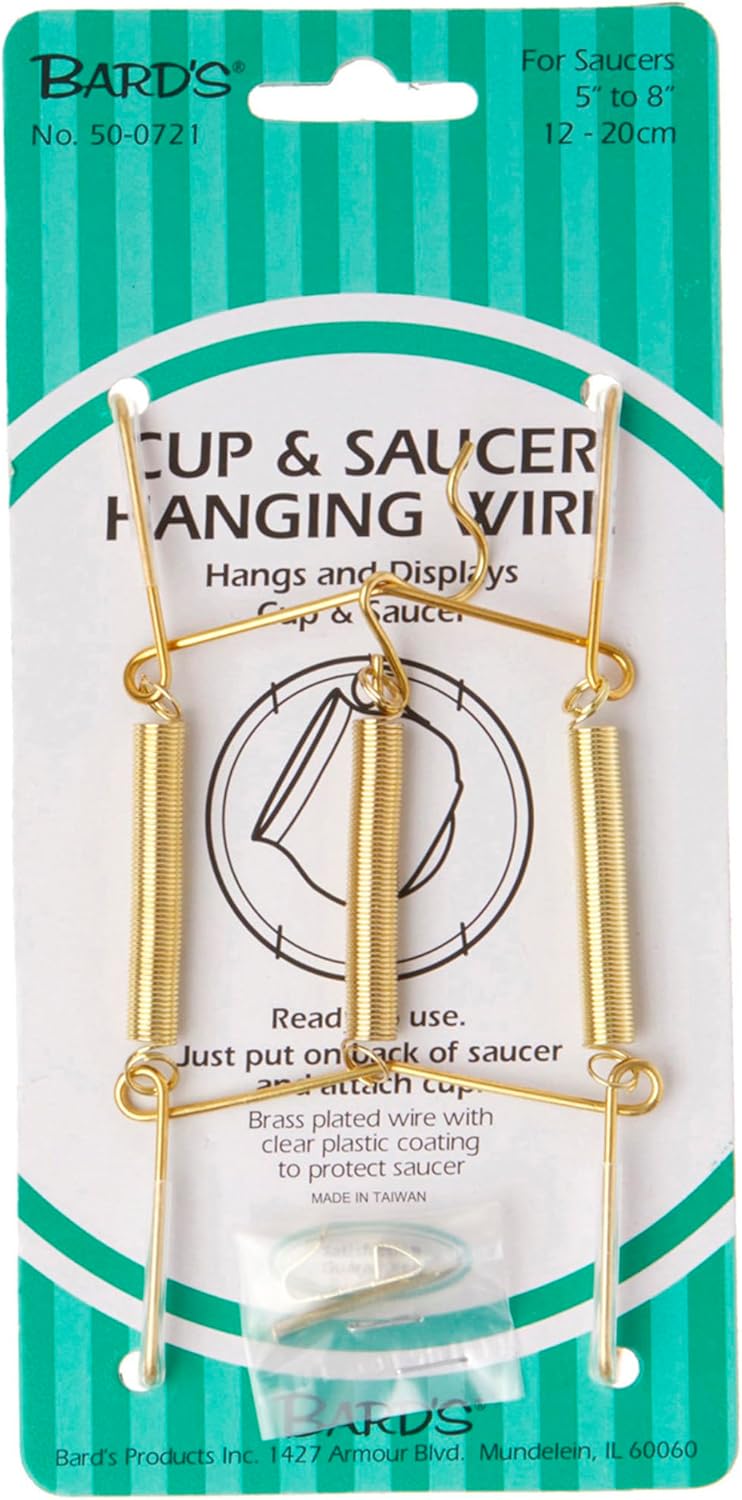 Bard's Gold-Toned Wall Mountable Tension Cup and Saucer Hanger, 8" H x 2.75" W x 1" D, Pack of 2