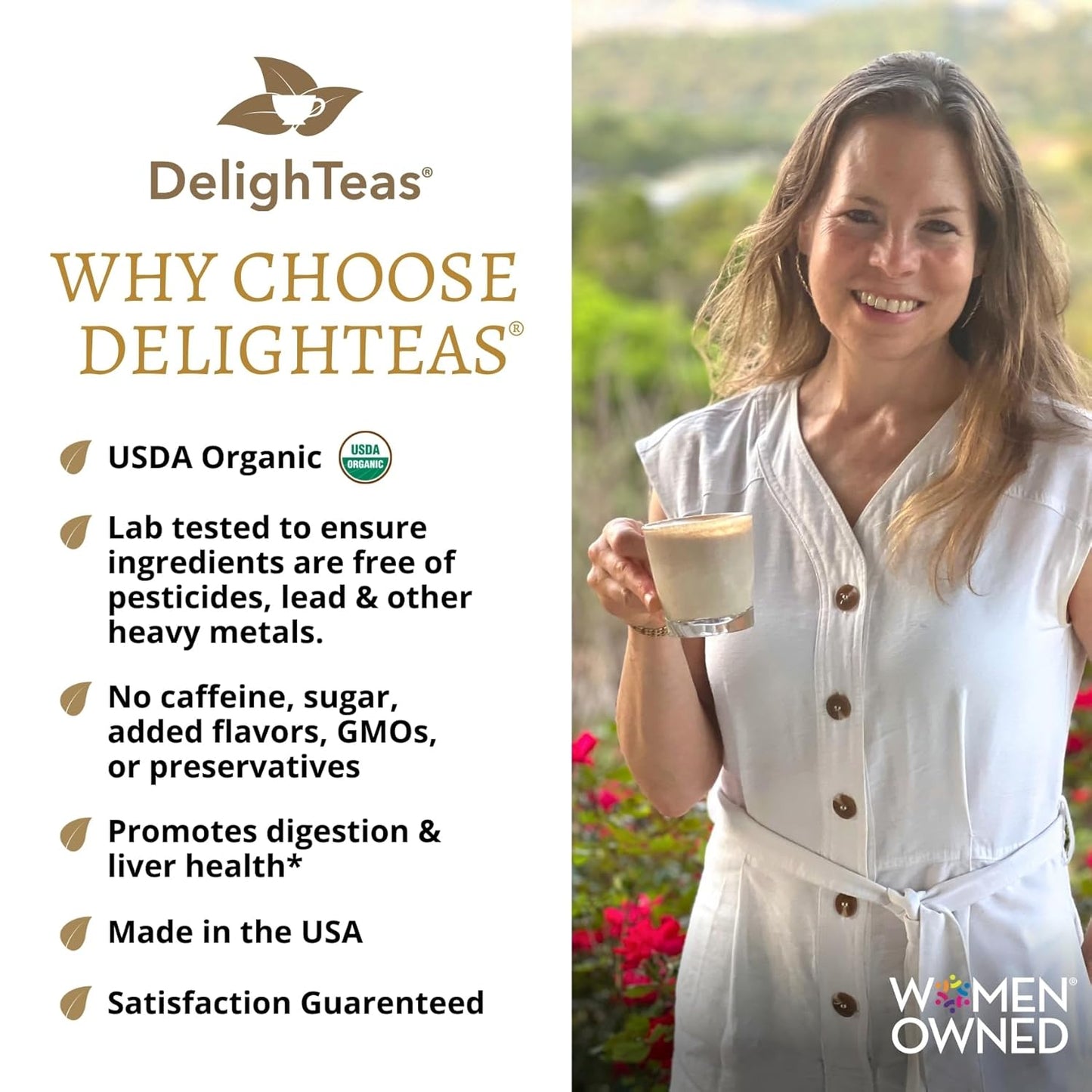 DelighTeas Organic Coffee Alternative | Ayurvedic Herbal Chicory Dandelion Coffee | Coffee Substitute | USDA Organic, Caffeine Free, Gluten Free | With Sweet Notes of Carob | 50 servings, 6oz.