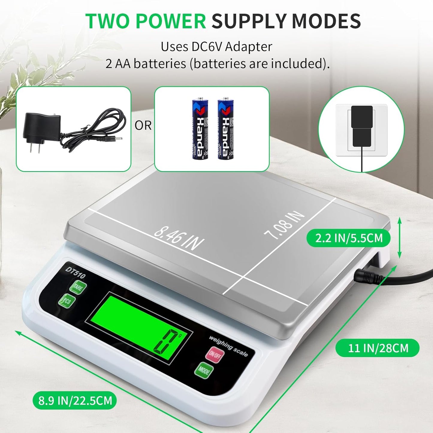 Large Digital Kitchen Scale 40kg/88lbs Commercial Food Scale with Tare and PCS Funtion for Parts and Coins LCD Display Stainless Steel Baking Scale for Cooking, Adapter Included (White, 40kg)