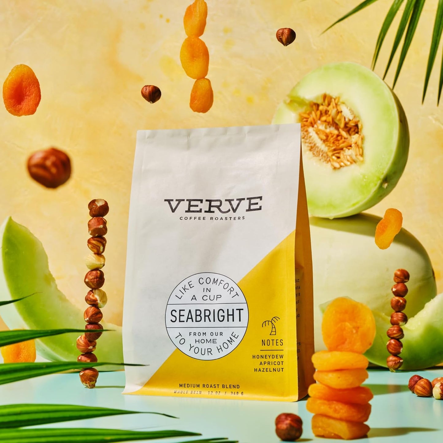 Verve Coffee Roasters Whole Bean Coffee Seabright House Blend | Medium Roast, Brewed or French Press, Direct Trade, Resealable Pouch | Enjoy Hot or Cold Brew | 12oz Bag