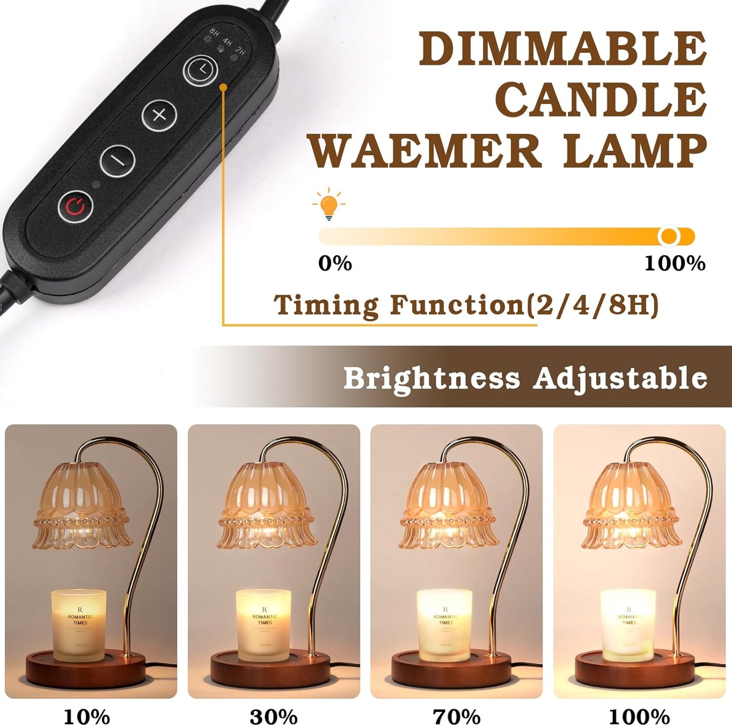 Glass Candle Warmer Lamp with Timer, Flower Candle Lamp, Birthday Gifts for Women, Mom, Female Friend, Candle Lamp Warmer Gifts, Electric Dimmable Candle Warmer, Vintage Home Decor, Amber