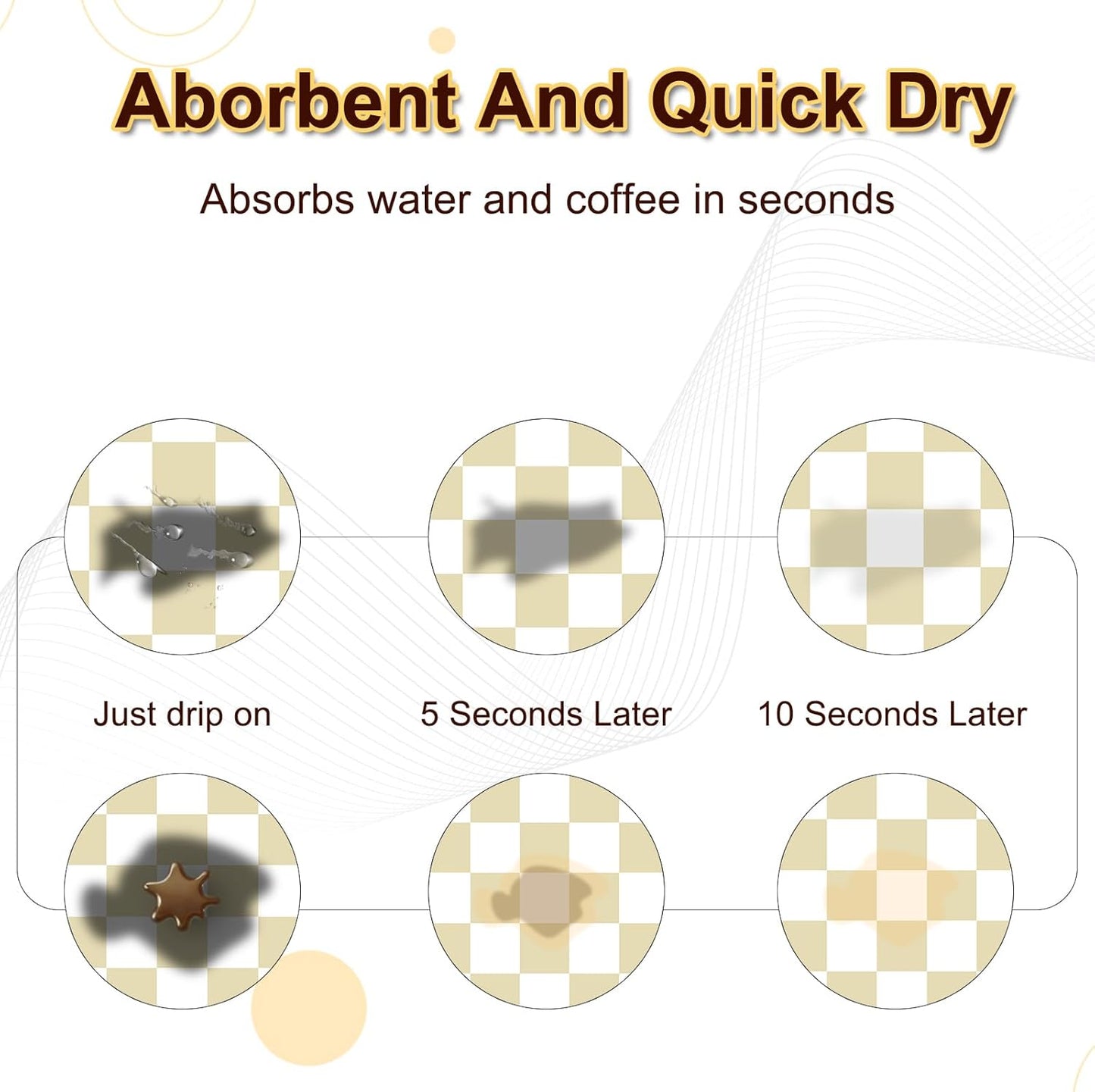 Dish Drying Mat for Kitchen Counter, 16.5’’ X 31.5’’ Absorbent Coffee Mat, Checkered Coffee Bar Mats for Espresso Machine Station, Hides Stains, Rubber Backed Dish Drying Pad, Beige & White