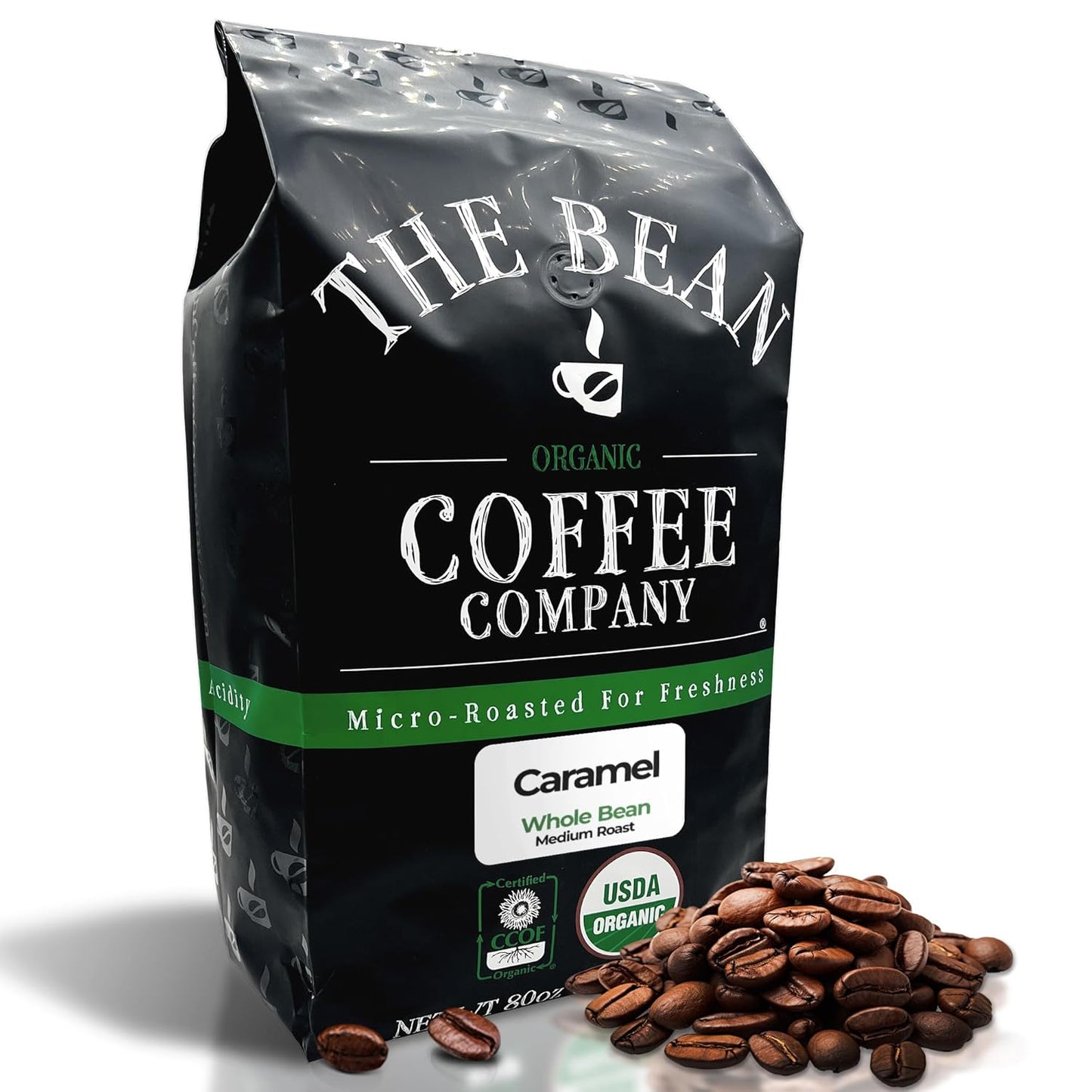 The Bean Organic Coffee Company Caramel, Medium Roast, Whole Bean Coffee, 5-Pound Bag