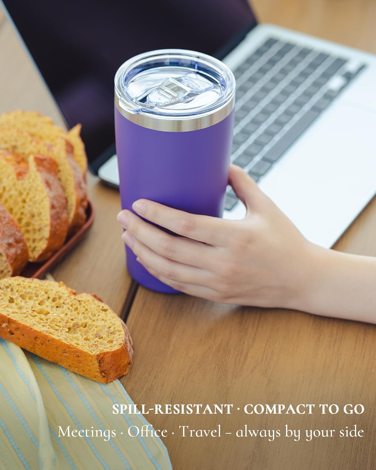 Travel Coffee Tumbler 20oz, Leakproof Travel Coffee Mug with Lid and Straw, Stainless Steel Double Wall Vacuum Insulated Tumbler for Hot/Iced Drinks (Textured Matte, Purple)