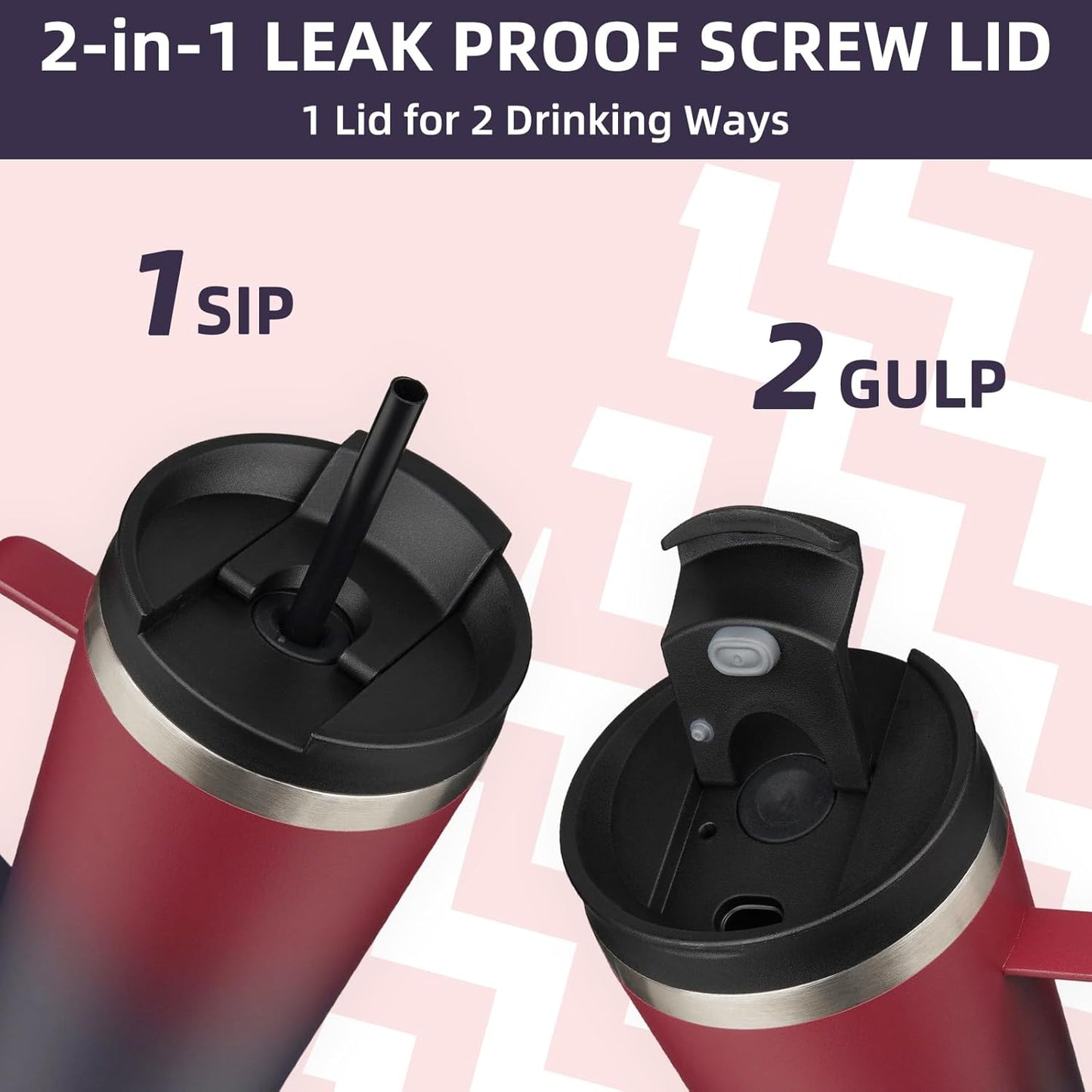 BJPKPK Insulated Tumbler with Handle, 18oz Insulated Tumblers with Lid and Straw, Stainless Steel Metal Water Bottles, Coffee Travel Mugs, Cups, Charming Red