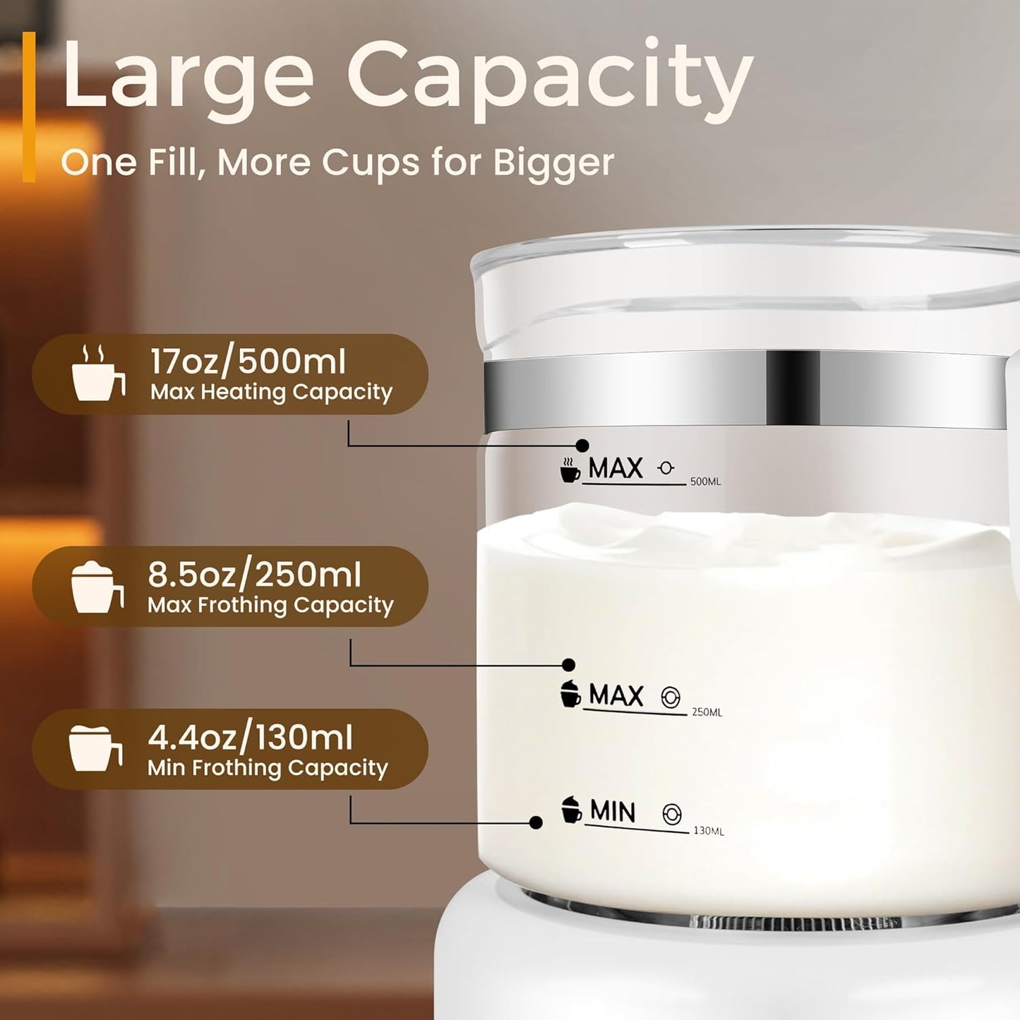 Milk Frother and Steamer, 6 in 1 Milk Steamer and Milk Warmer, 17oz Auto Shut Off Electric Frother with Touch Screen, Hot/Cold Foam Maker for Coffee, Latte, Cappuccino, Hot Chocolate