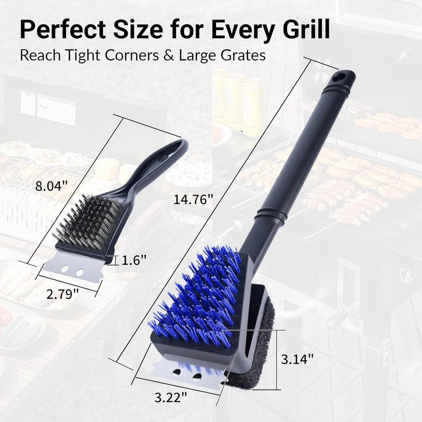 Nylon Grill Brush No Wire Bristle Barbecue Brush Grill Cleaning Kit, Safe Grill Scraper Brush for Outdoor Grill Cleaner with Hole, BBQ Brush Accessories Clean Cool Grates, Gift for Men/Dad 2-Piece Set