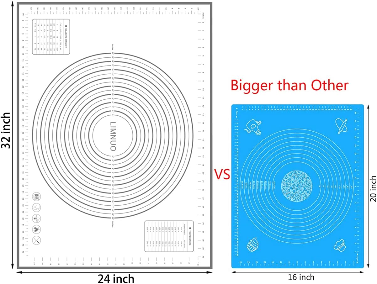 Silicone Baking Mat，Non Stick Rolling Dough with Measurements for Pie Pizza Cookies Fondant Making，Extra Thick Non Slip Silicone Pastry Mat