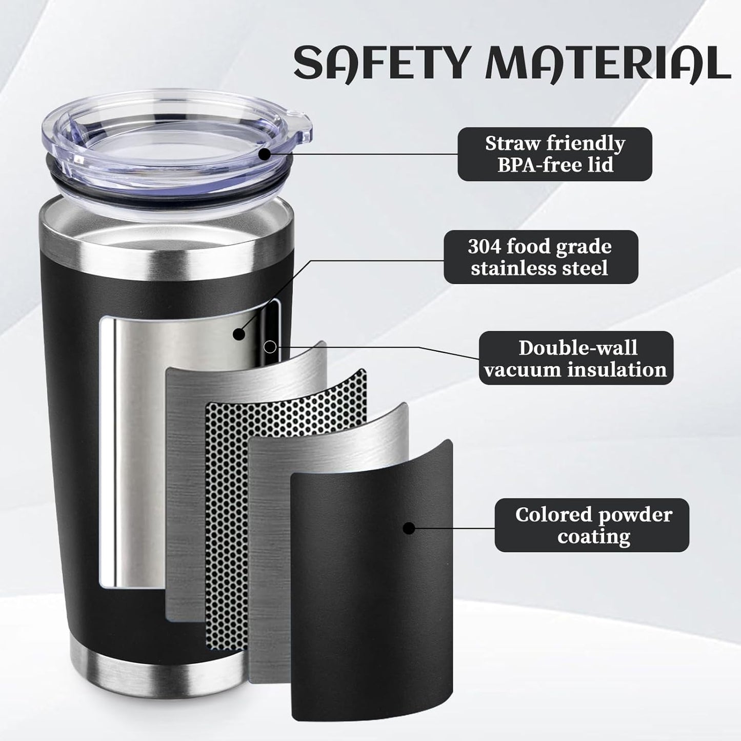 StarSpeed 20oz Tumbler Bulk with Lid, Stainless Steel Insulated Tumblers Double Wall Vacuum Insulated Travel Mug, Powder Coated Coffee Cups for Hot and Cold Drinks(Black,6)