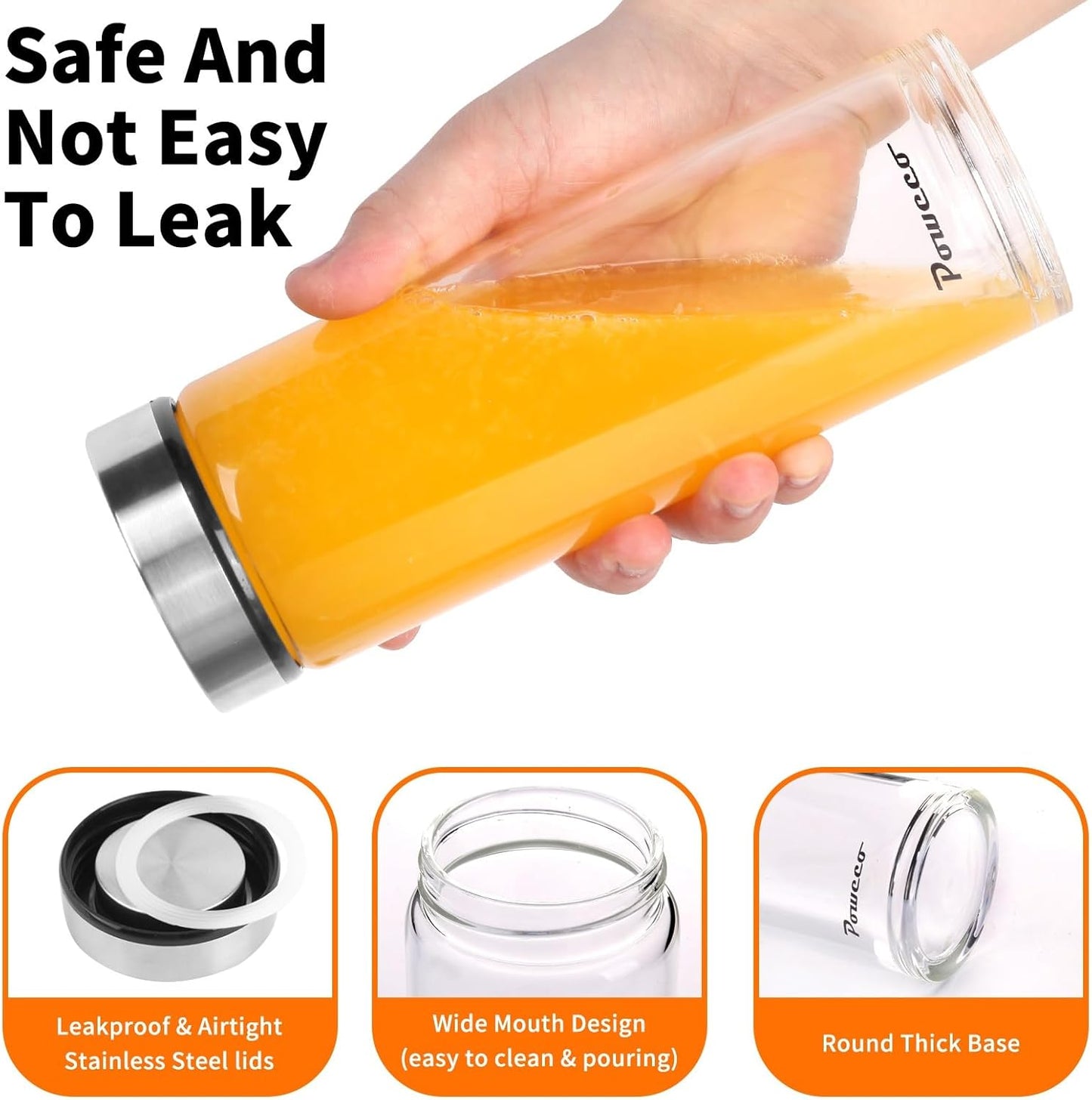 20oz Glass Juice & Water Bottles 6-Pack with Lids- Wide Mouth Reusable Borosilicate Glass- for Juicing, Smoothies, Protein Shakes, Blender & Shaker Bottle- Refillable & Dishwasher Safe(20 oz/600ml)