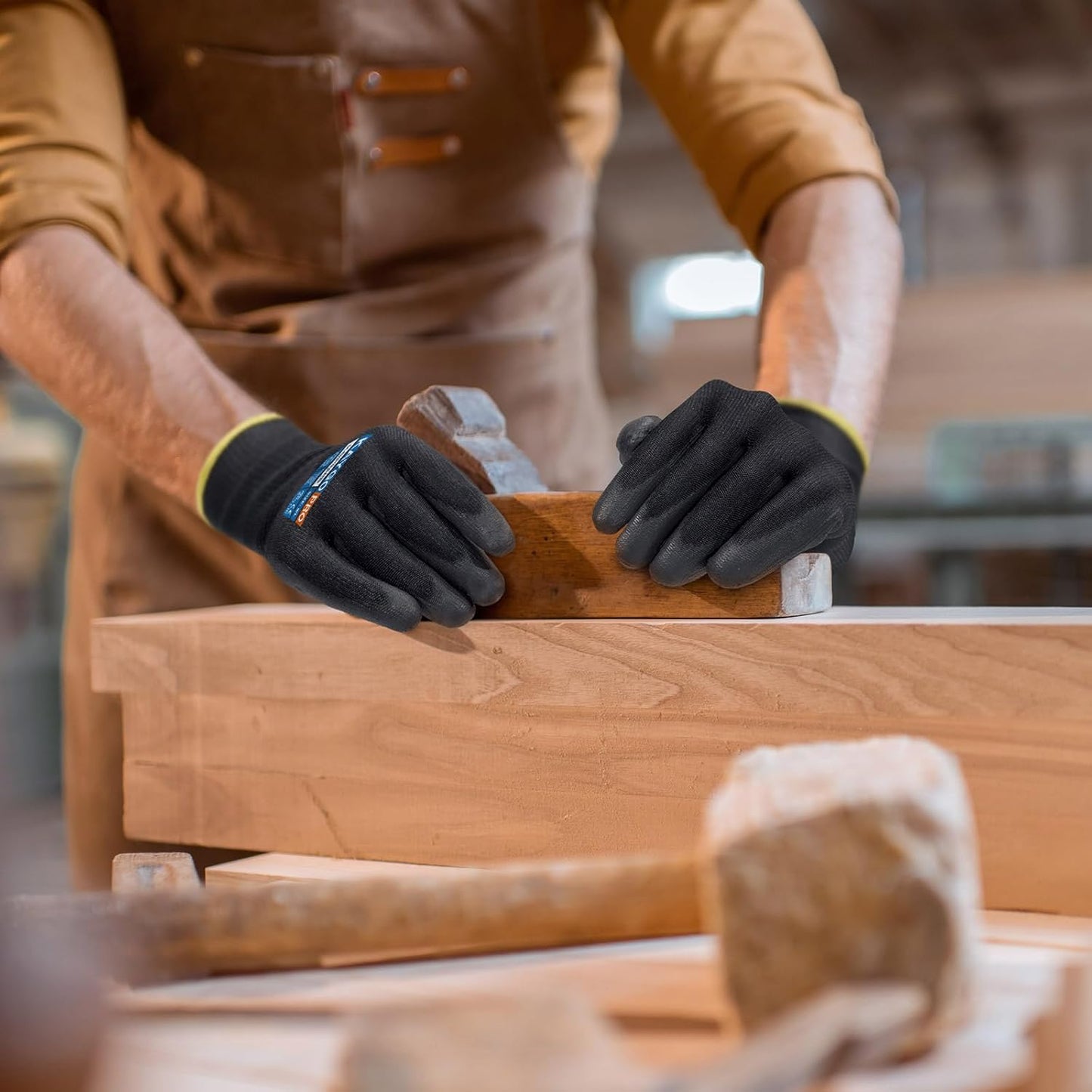 KAYGO Cut Resistant Gloves PU Coated, 12 Pairs Safety Work Gloves with full fingers Touchscreen, ANSI Cut Level A2, for Men and Women, Ideal for General Duty Work KG11P, Black,XL