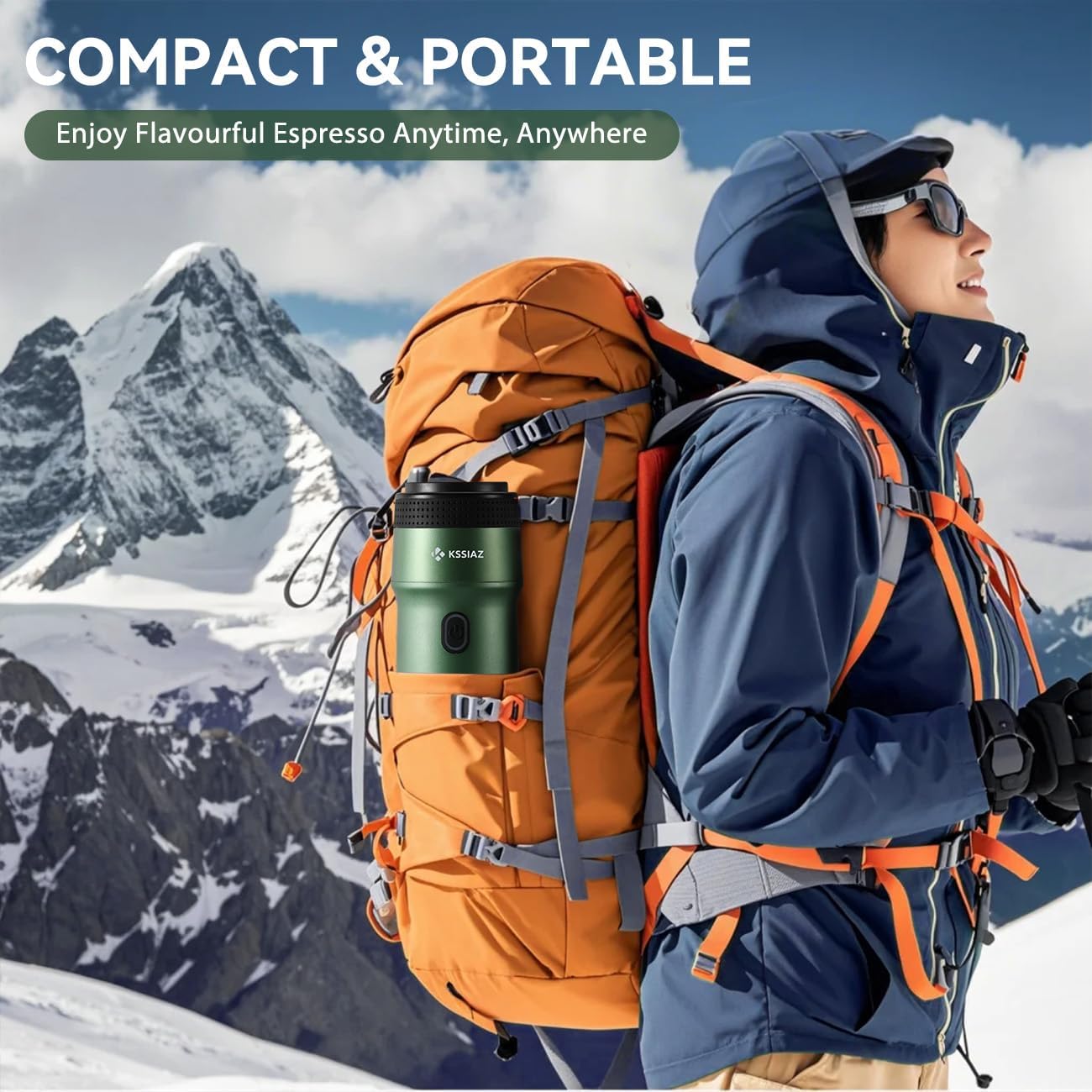 Portable Espresso Machines, Electric Espresso Maker with Self-Heating, USB-C & Car Charger, 20 Bar Mini Coffee Maker With NS Capsule & Ground Coffee for Camping, Hiking, Travel, Office, Green