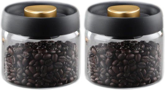 LOEZ Coffee Bean Storage Container Airtight, Lid Sealed with Press-Down Vacuum, Borosilicate Glass Coffee Canister for Ground Coffee, Tea, Beans, Spices (2 x Small - Clear)