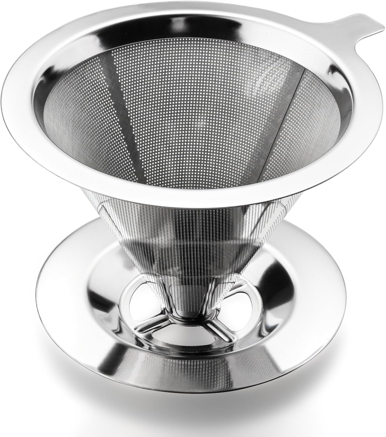 Pour Over Coffee Dripper Stainless Steel Coffee Filter Cone Coffee Filters Double Mesh Design Reusable