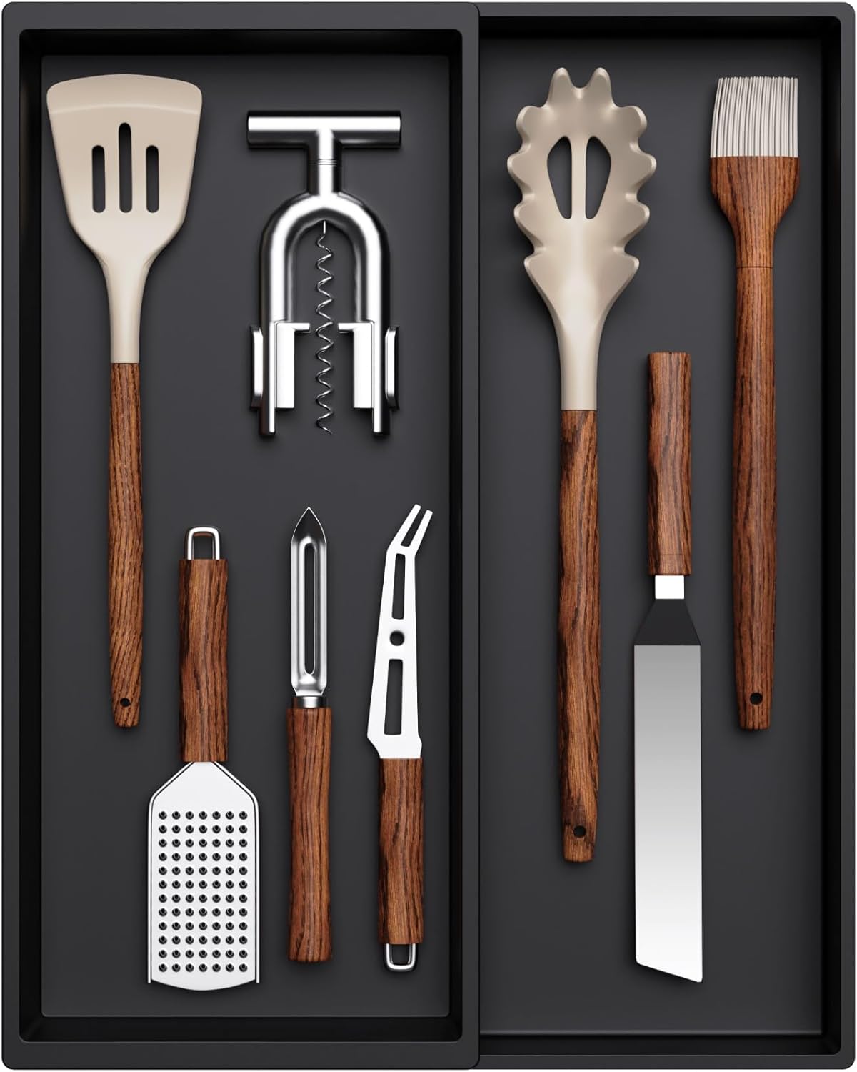 Lifewit Utensil Drawer Organizer, Expandable Cooking Silverware Tray for Kitchen Drawer, Adjustable Cutlery Flatware Holder, Plastic Spatula Tools and Gadgets Storage Divider, 2 Compartments, Black