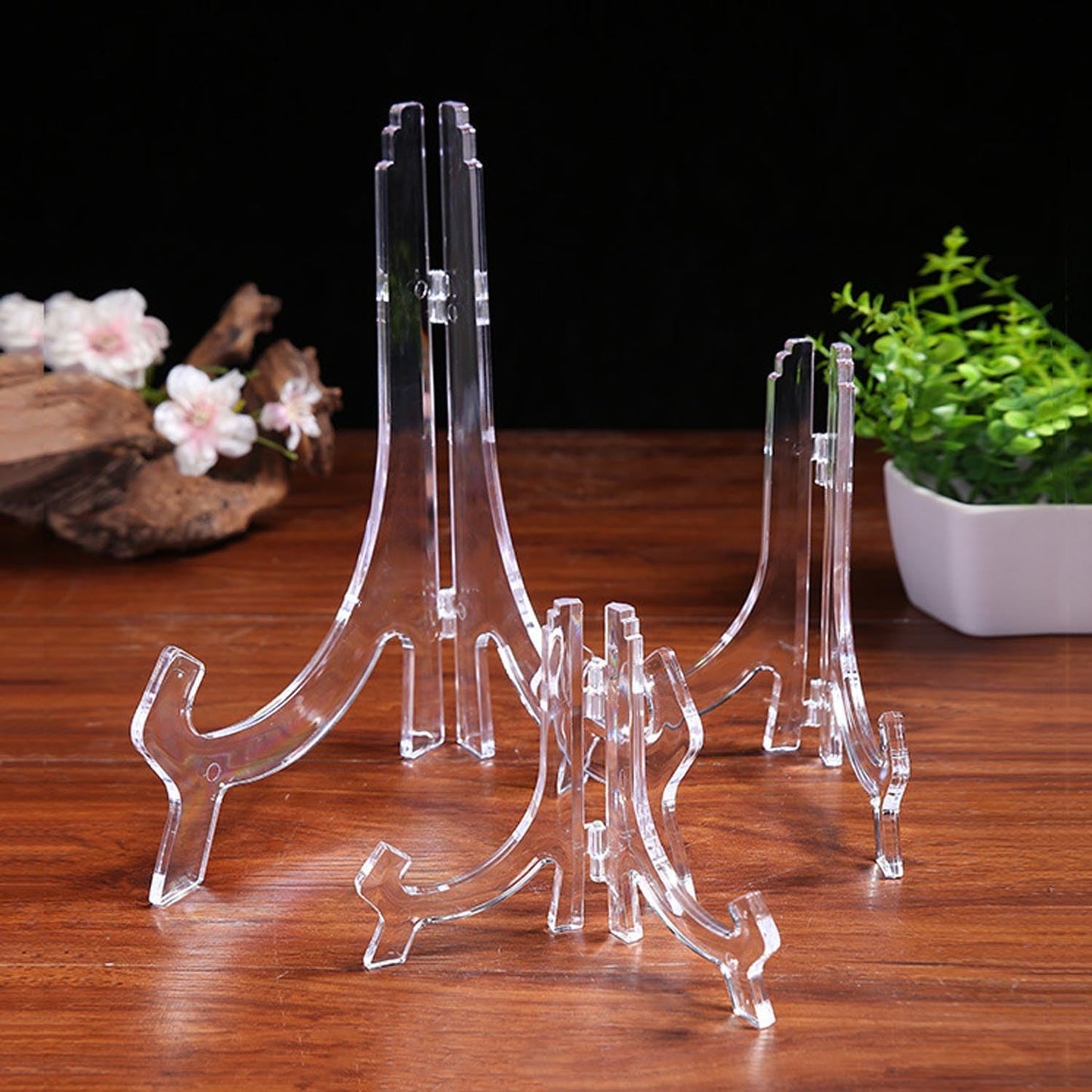 12 Pack 6 Inch Clear Plastic Easels or Stand/Plate Holders to Display Pictures or Other Items at Weddings, Plate Stands for Home Decoration, Birthdays, Tables